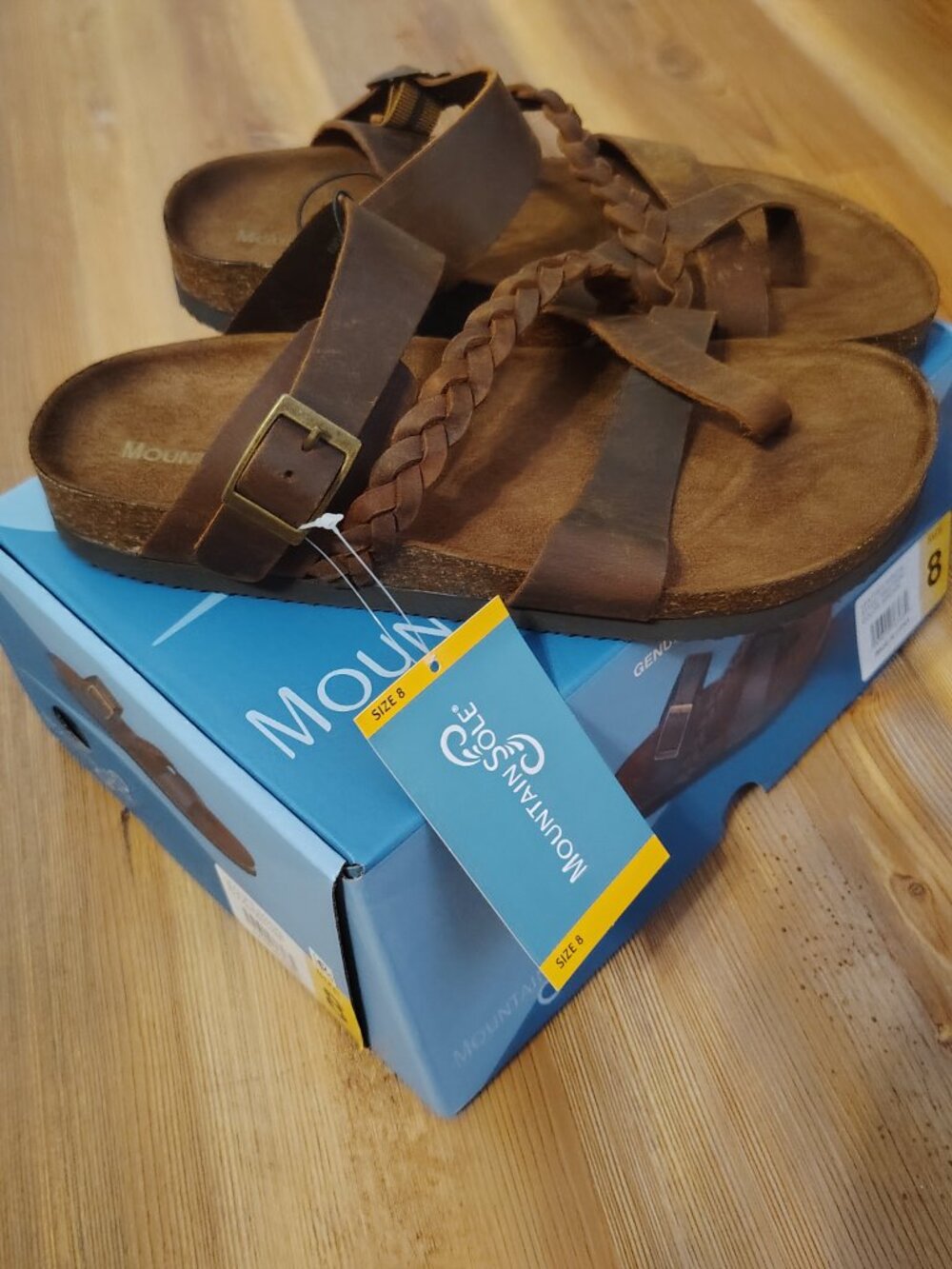 Mountain Sole Women's Dark Brown Braided Leather Footbed Sandals Size 8 NIB NWT - Picture 2 of 9